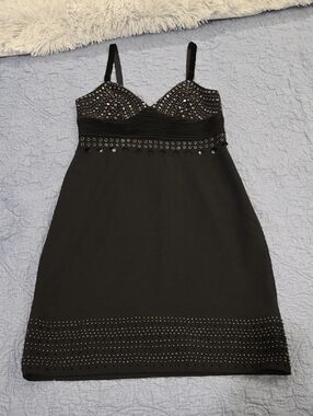 Symphony Black Studded Spaghetti-Strap Mini Dress Size S!